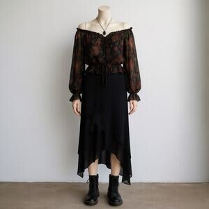 Vintage USA Black Whimsigoth Asymmetric Skirt Size Large Goth Fairy Grunge